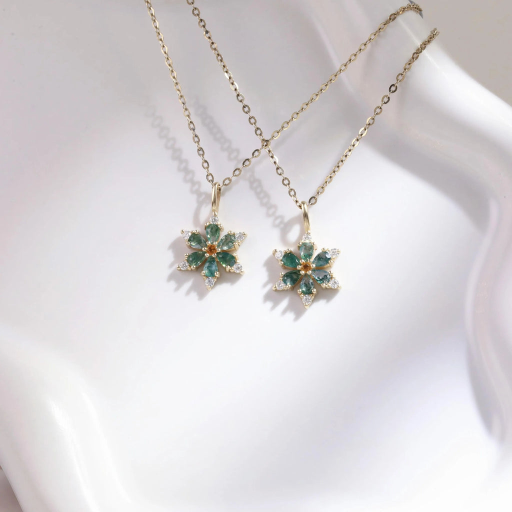 Marquise Cut Moss Agate Leaf  Necklace - ‘Clarissa’