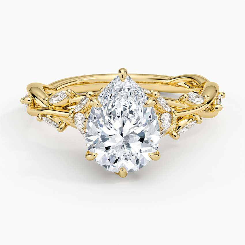 Pear Cut Moissanite Nature Inspired Garden Yellow Gold Ring