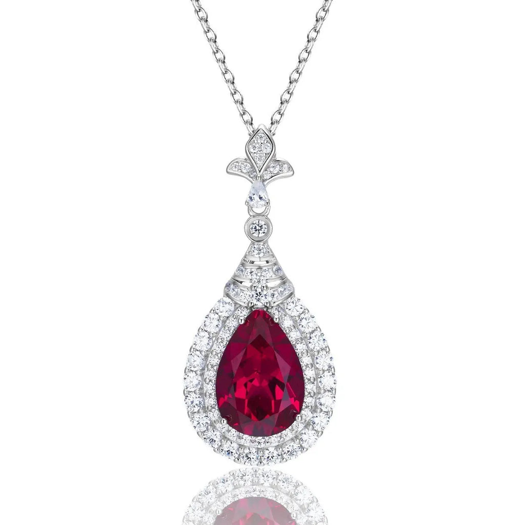 'Forest Dew' Pear Cut Lab Emerald Halo Pendant