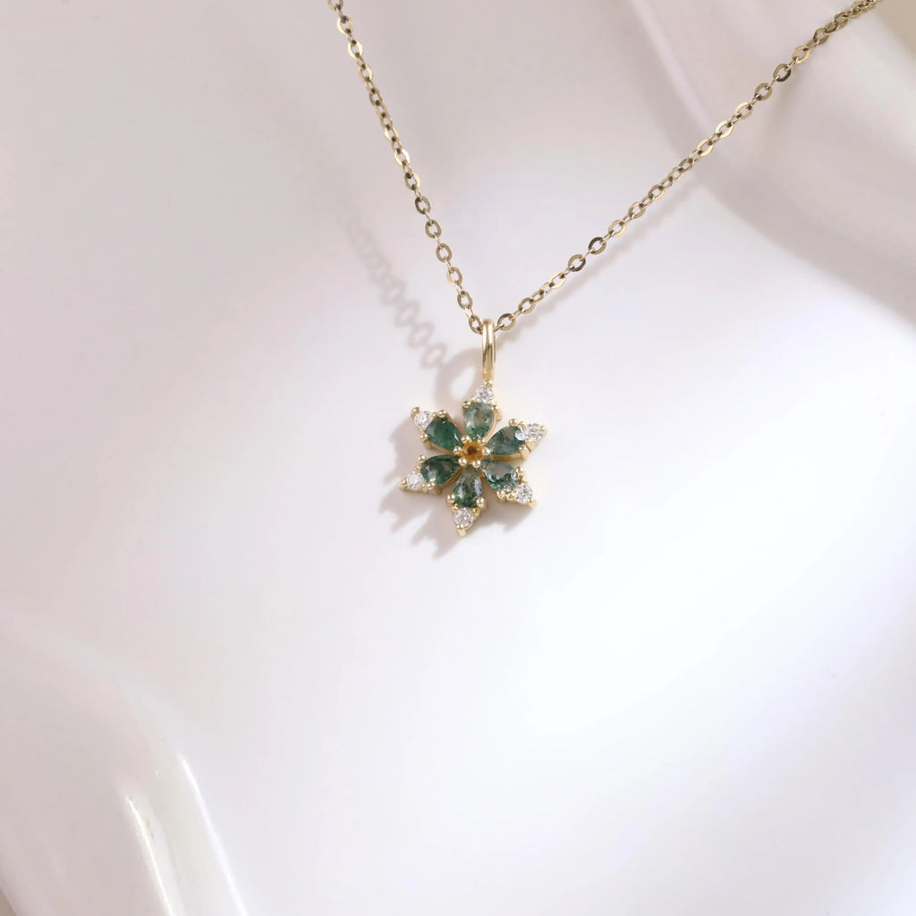 Marquise Cut Moss Agate Leaf  Necklace - ‘Clarissa’