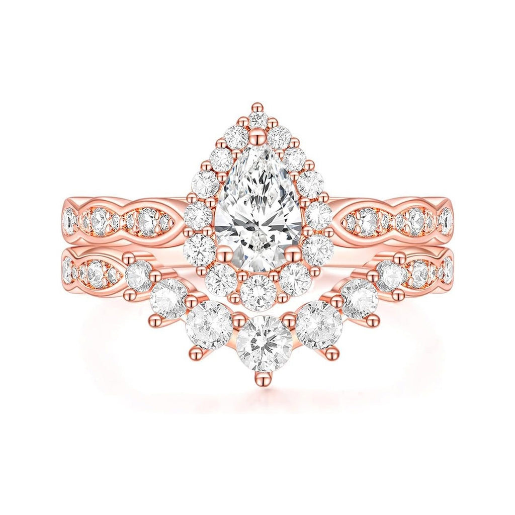 Pear Teardrop Moissanite Vintage Halo Engagement Bridal Sets