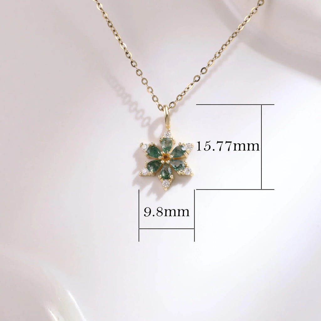 Marquise Cut Moss Agate Leaf  Necklace - ‘Clarissa’