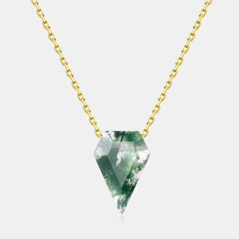 'Nature’s Aegis' Shield Shaped Solitaire Moss Agate Pendant
