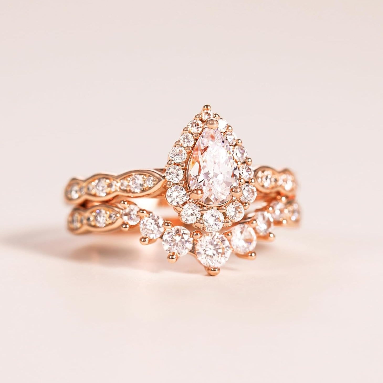 Pear Teardrop Moissanite Vintage Halo Engagement Bridal Sets