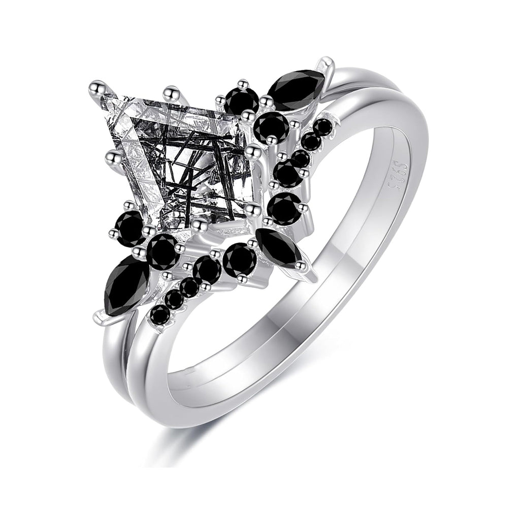Natural Kite Cut Black Rutilated Quartz Valentine's Day Engagement Ring