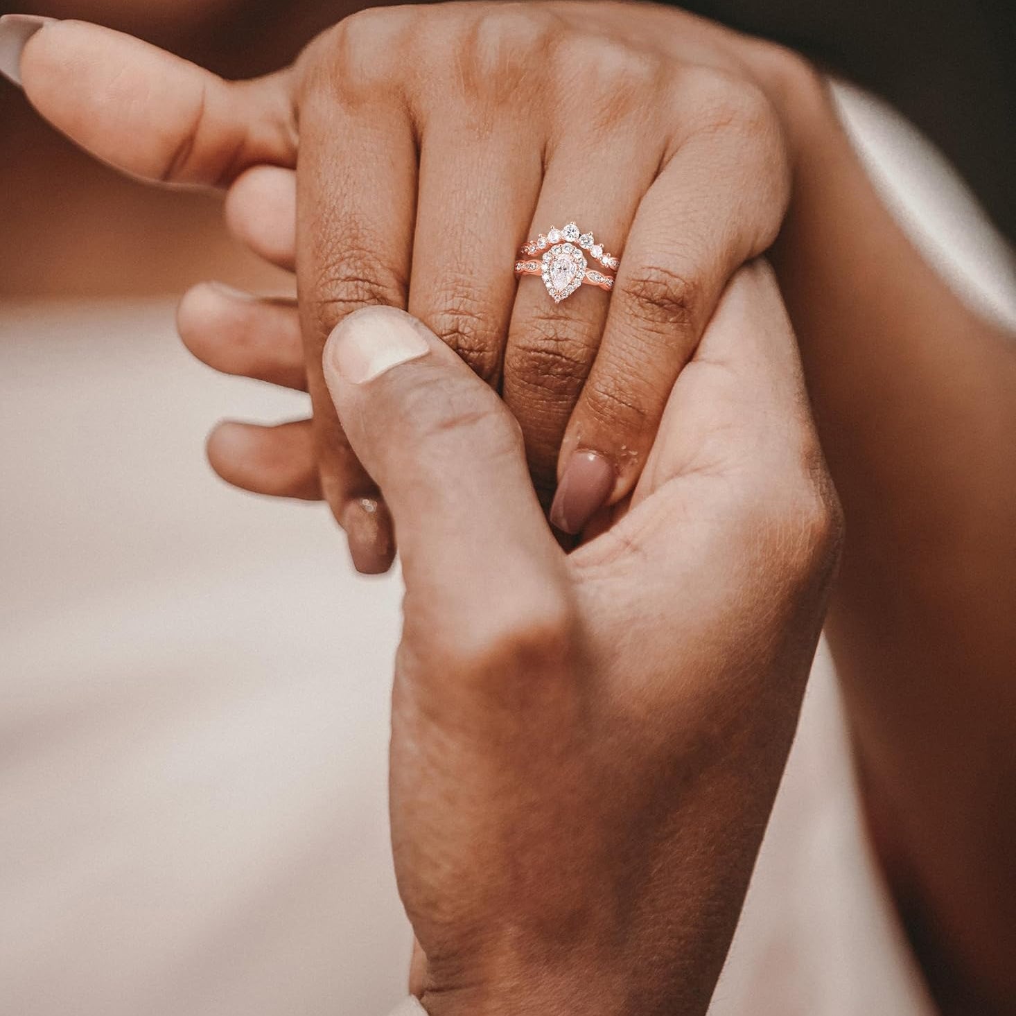 Pear Teardrop Moissanite Vintage Halo Engagement Bridal Sets