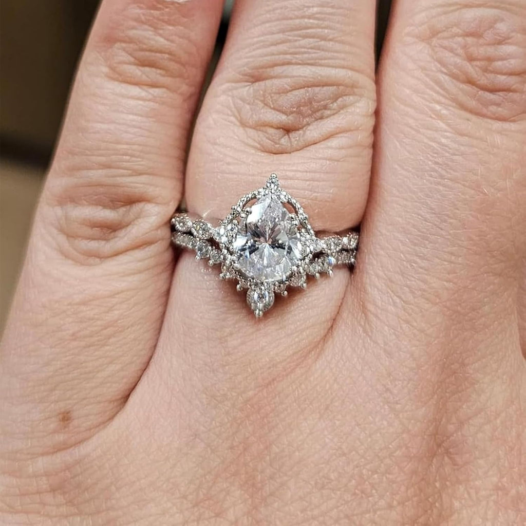 1.7CT Pear Teardrop Moissanite Women Vintage Engagement Ring Sets