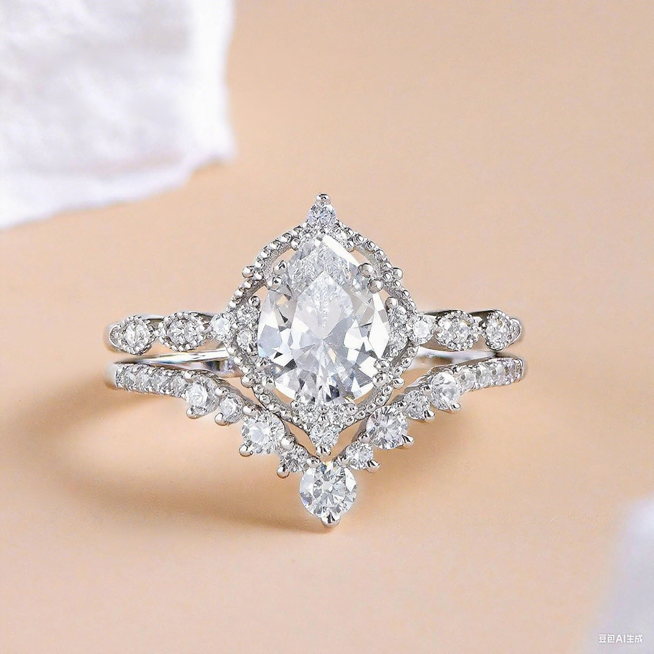 1.7CT Pear Teardrop Moissanite Women Vintage Engagement Ring Sets