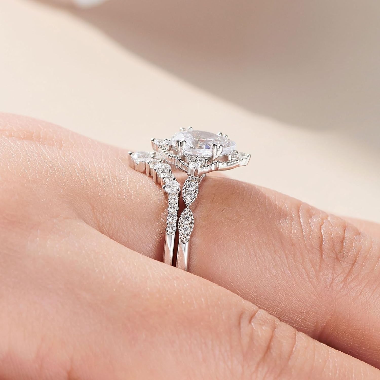 1.7CT Pear Teardrop Moissanite Women Vintage Engagement Ring Sets