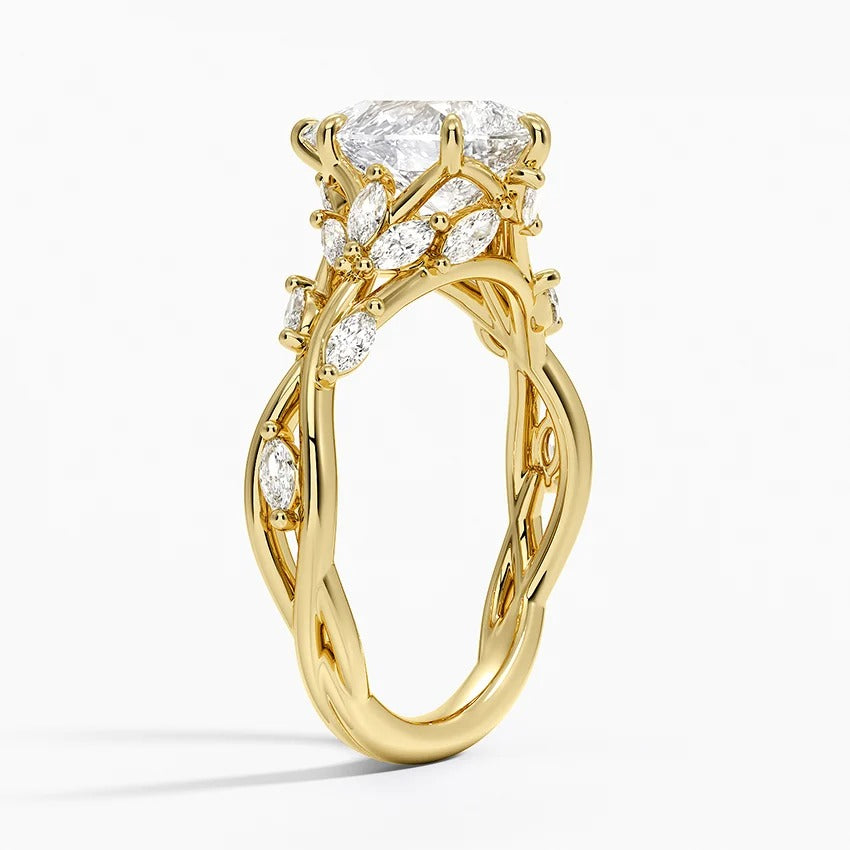 Pear Cut Moissanite Nature Inspired Garden Yellow Gold Ring