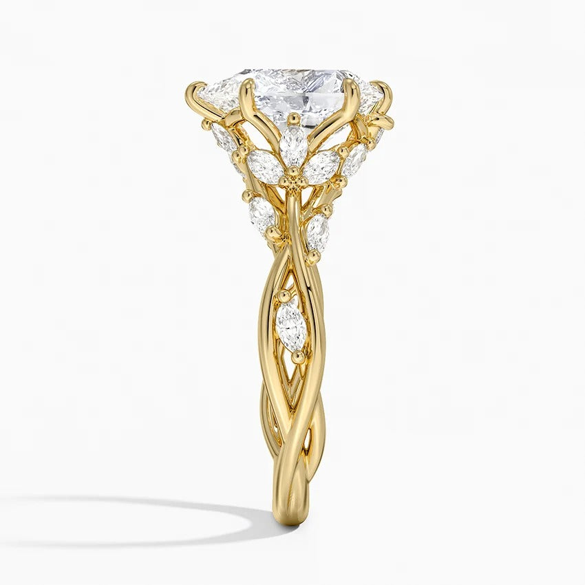 Pear Cut Moissanite Nature Inspired Garden Yellow Gold Ring