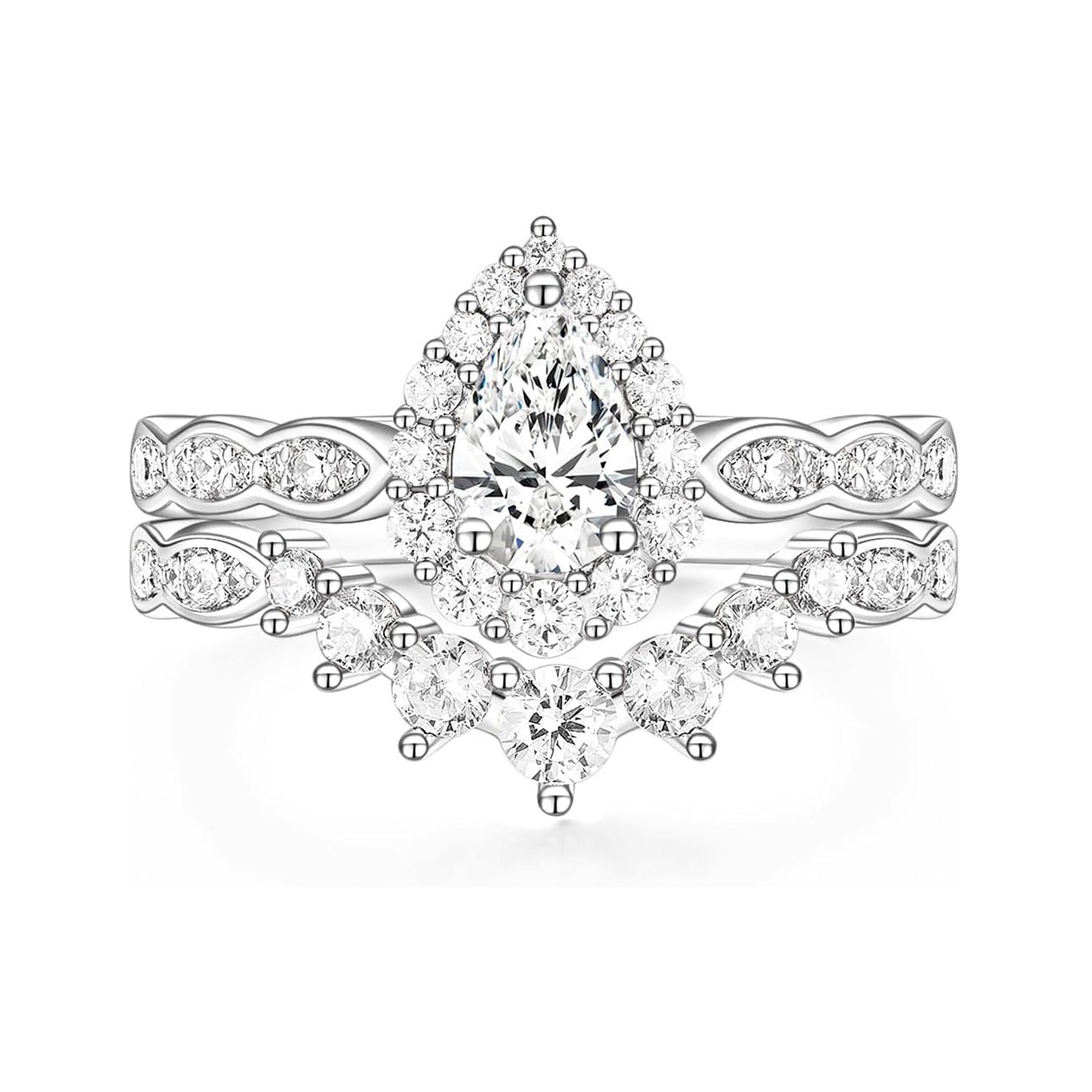 Pear Teardrop Moissanite Vintage Halo Engagement Bridal Sets