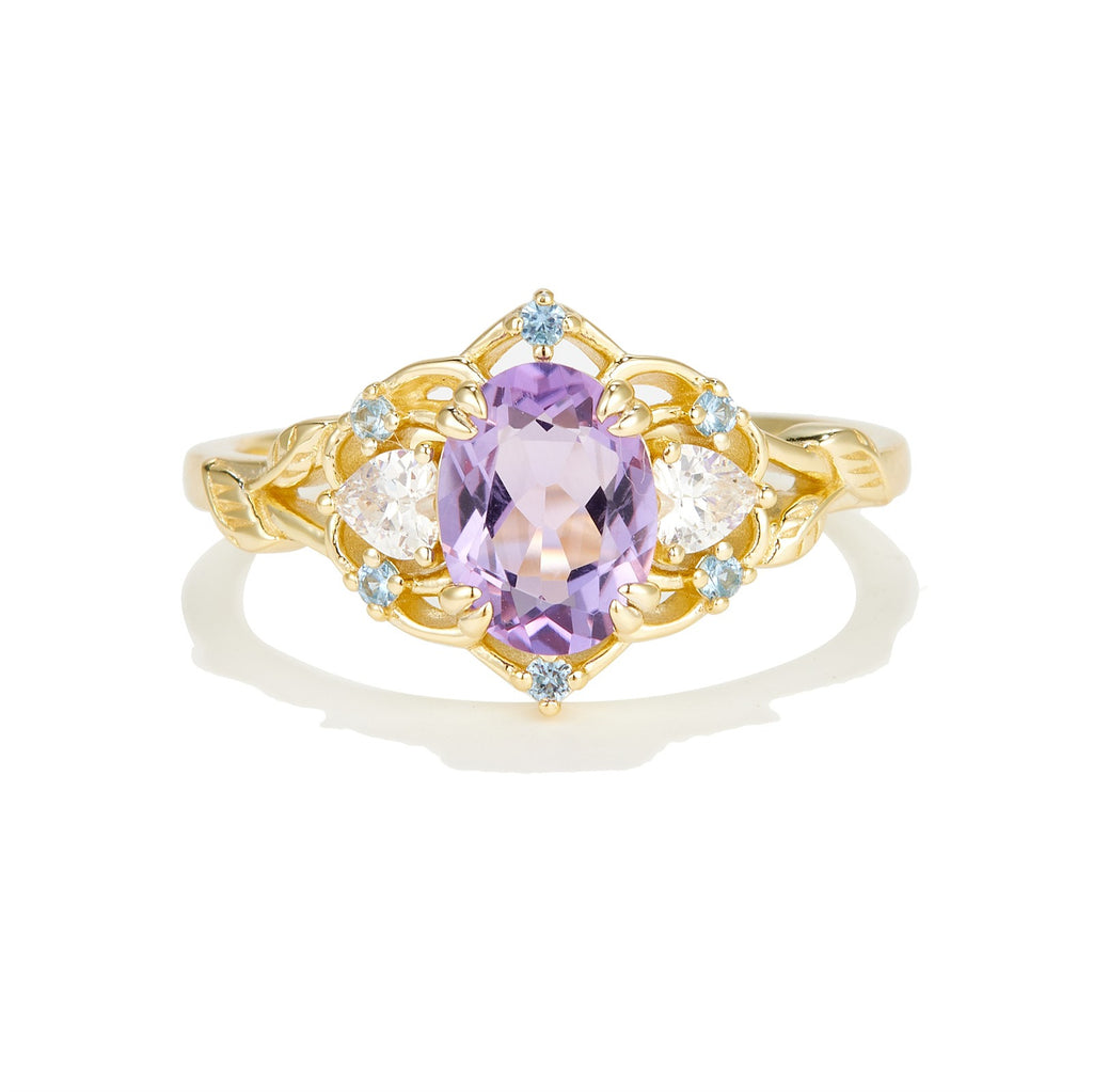 Unique Natural Oval Cut Amethyst Minimalist Women Wedding Ring