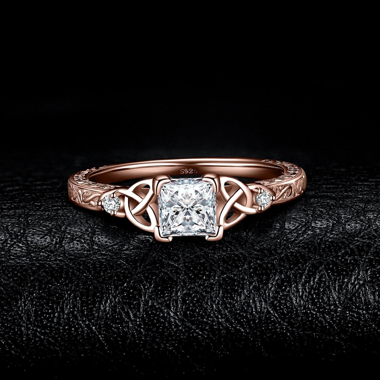 Eternal Knot – Princess Cut Moissanite Solitaire Vintage Celtic Knot Engagement Ring
