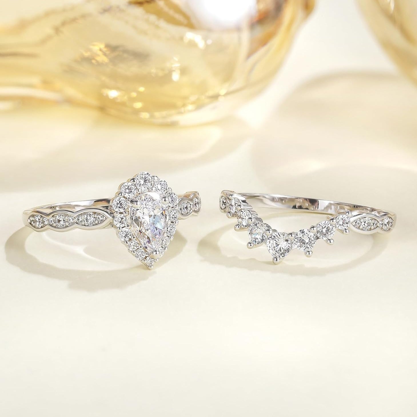 Pear Teardrop Moissanite Vintage Halo Engagement Bridal Sets