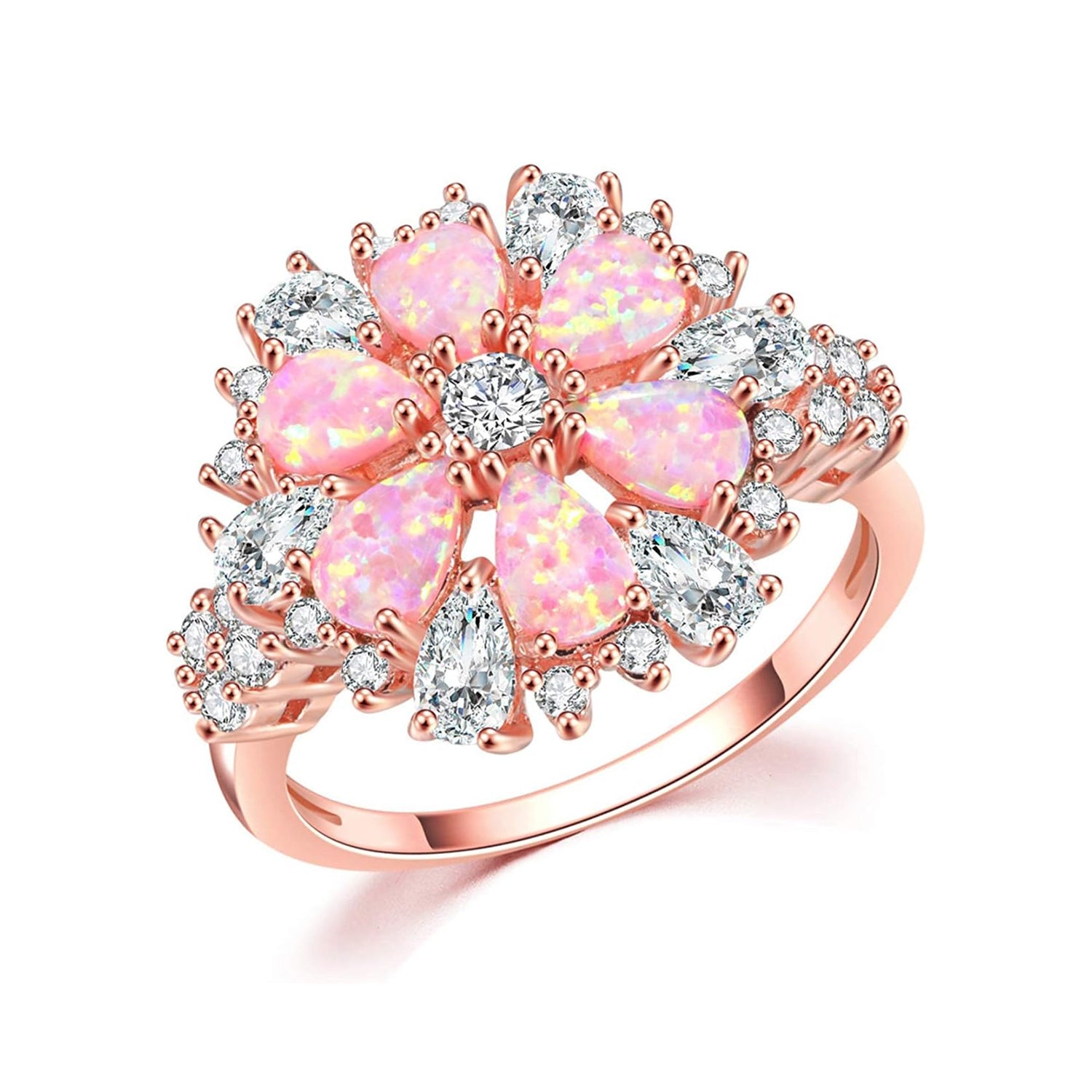 Blossom Bloom – 14K Pink Opal Flower Ring Rose Gold Engagement Ring