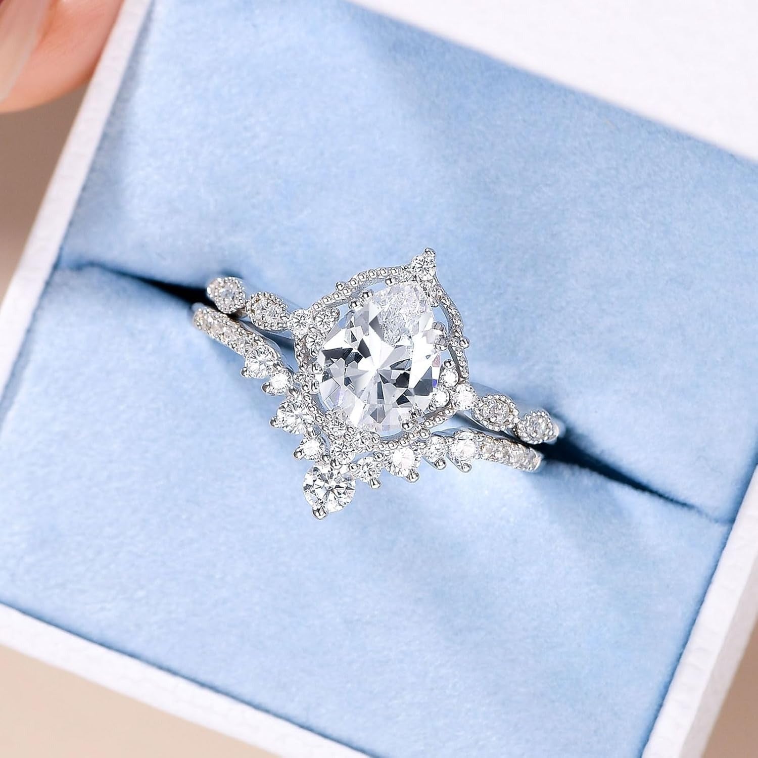 1.7CT Pear Teardrop Moissanite Women Vintage Engagement Ring Sets
