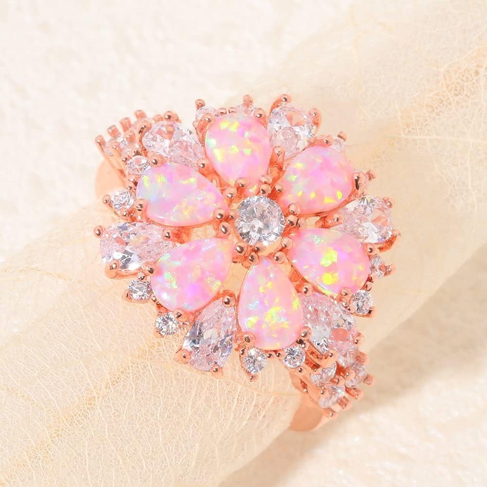Blossom Bloom – 14K Pink Opal Flower Ring Rose Gold Engagement Ring