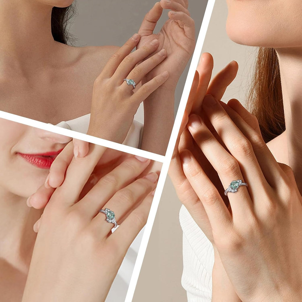 Hexagon Cut Natural Green Moss Agate Gemstone Engagement Rings