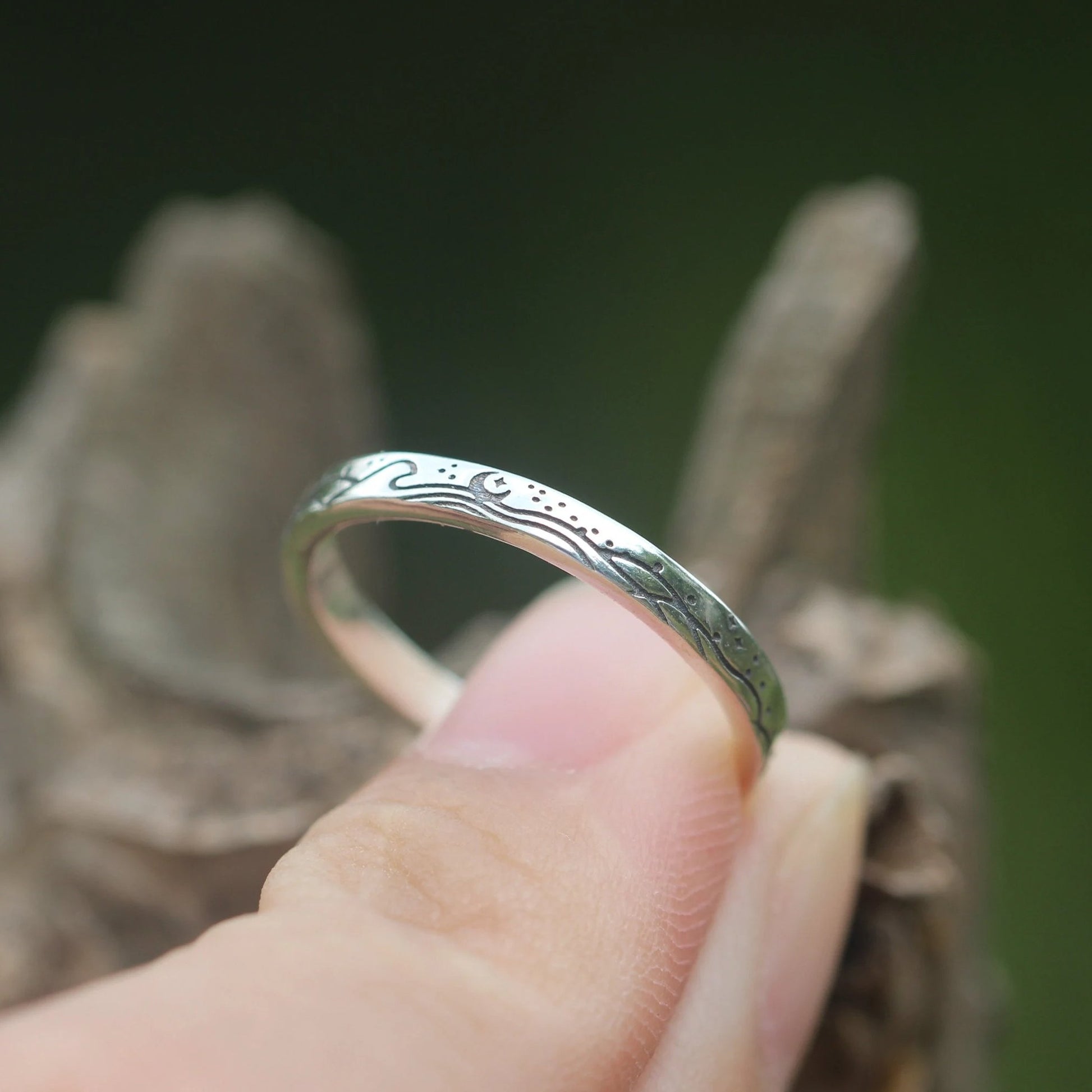 Sunrise & Moonset – Ocean Wave Ring Minimalist Silver Matching Couple Band