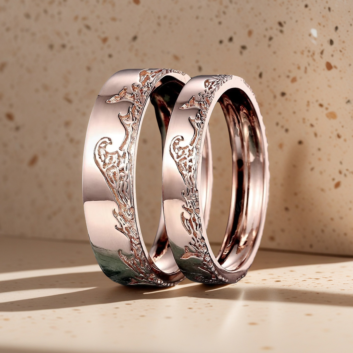 Eternal Waves – Unique His and Hers Rose Gold Ocean Couple Wedding Ring Set