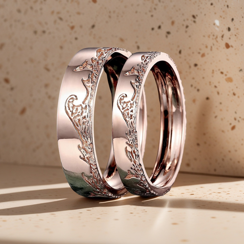 Eternal Waves – Unique His and Hers Rose Gold Ocean Couple Wedding Ring Set