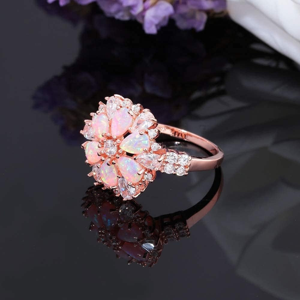 Blossom Bloom – 14K Pink Opal Flower Ring Rose Gold Engagement Ring