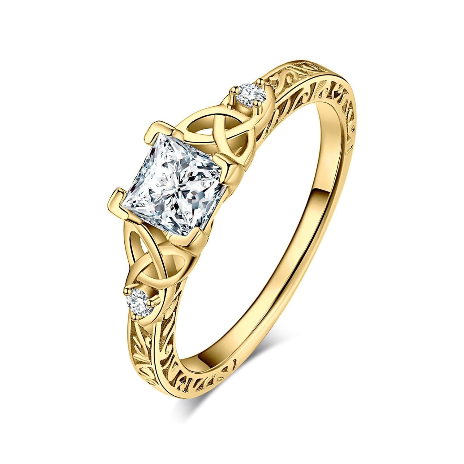 Eternal Knot – Princess Cut Moissanite Solitaire Vintage Celtic Knot Engagement Ring