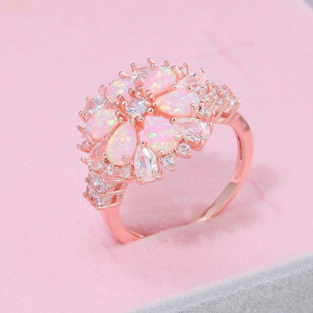 Blossom Bloom – 14K Pink Opal Flower Ring Rose Gold Engagement Ring
