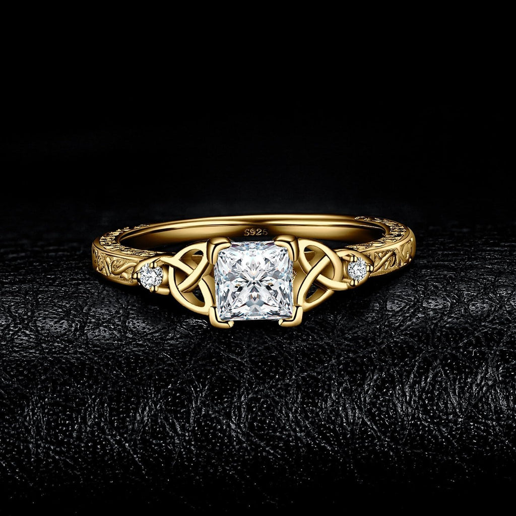 Eternal Knot – Princess Cut Moissanite Solitaire Vintage Celtic Knot Engagement Ring
