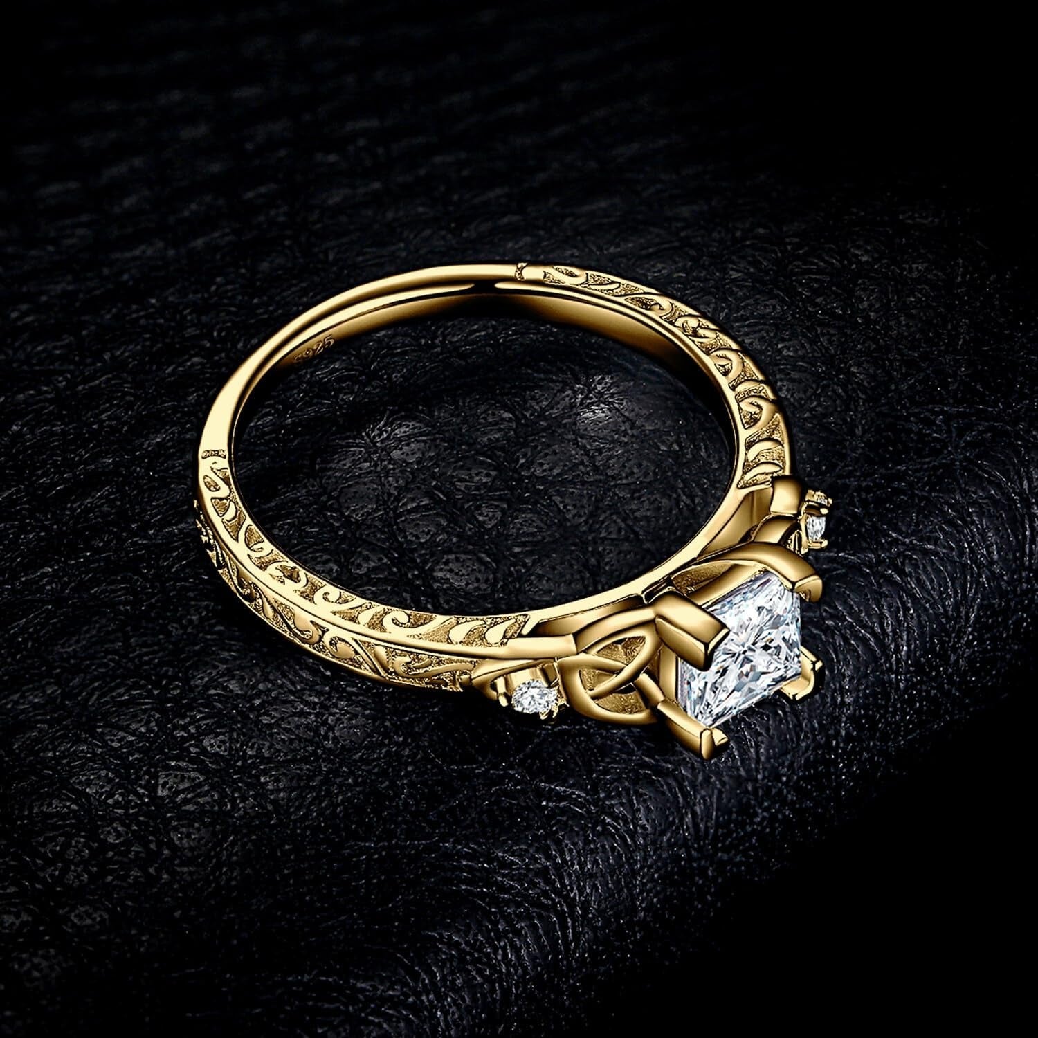 Eternal Knot – Princess Cut Moissanite Solitaire Vintage Celtic Knot Engagement Ring