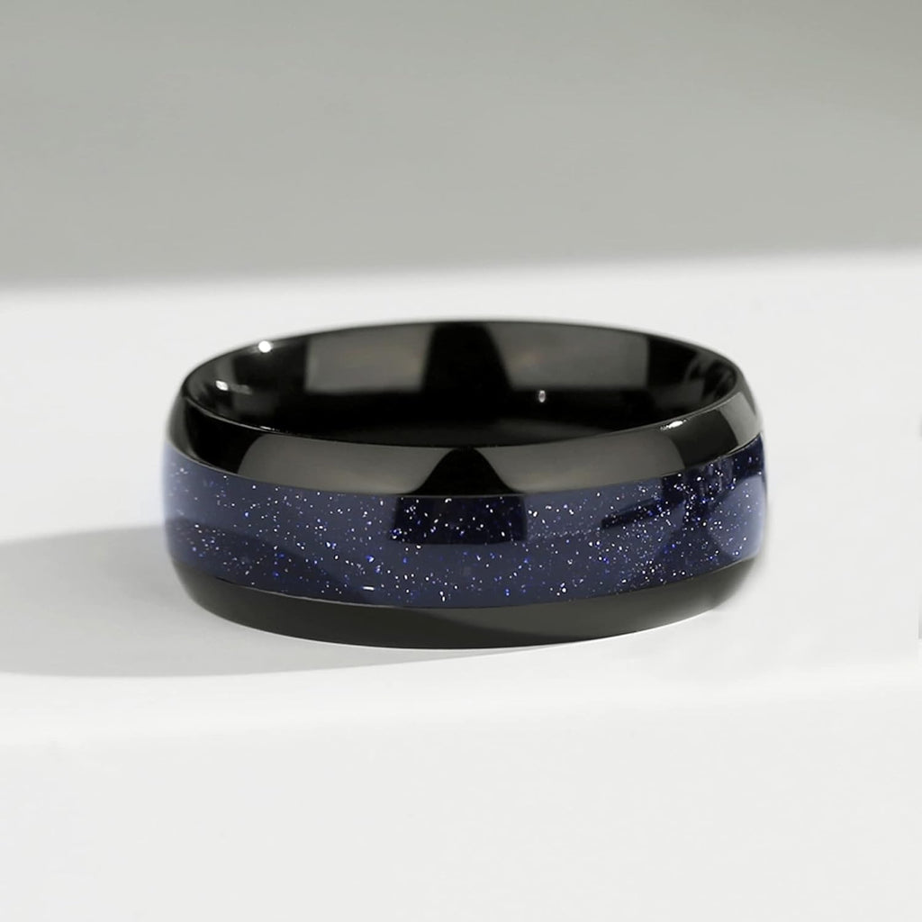 Couple Ring - Kite Cut Blue Sandstone Black Gold Engagement Promise Matching Rings