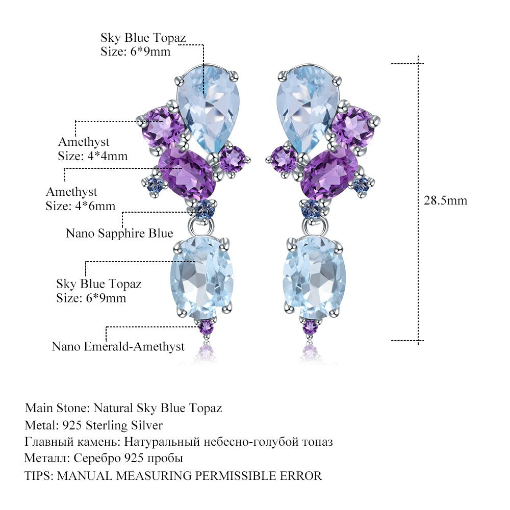 Pear & Oval Cut Natural Topaz&Amethyst Unique Drop Earrings