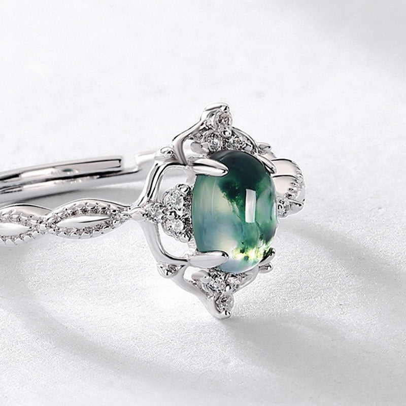 Oval Cut Moss Agate Vintage Adjustable Ring