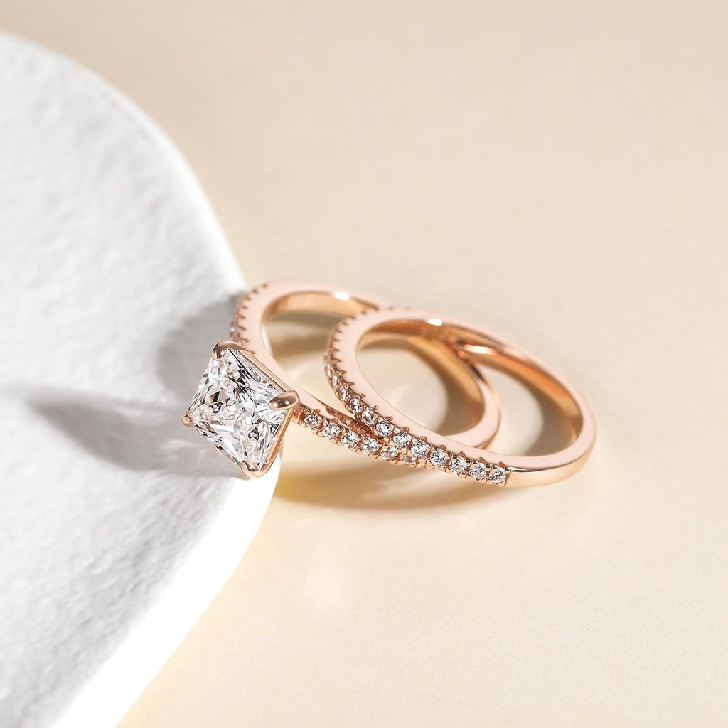 Princess Cut Moissanite Solitaire Engagement Bridal Sets