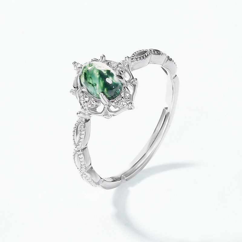 Oval Cut Moss Agate Vintage Adjustable Ring
