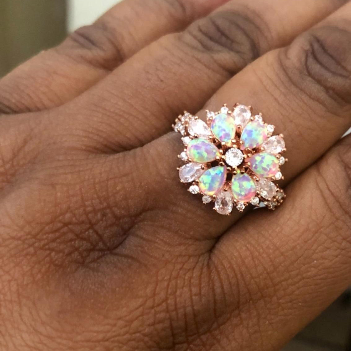 Blossom Bloom – 14K Pink Opal Flower Ring Rose Gold Engagement Ring