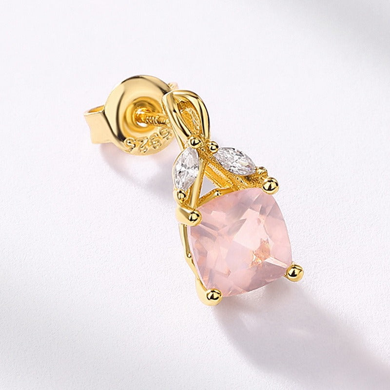Cushion Cut Rose Quartz Classic Collection Stud Earrings