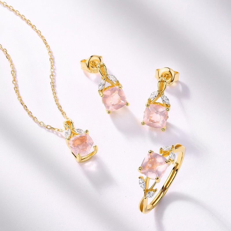 Cushion Cut Rose Quartz Classic Collection Stud Earrings
