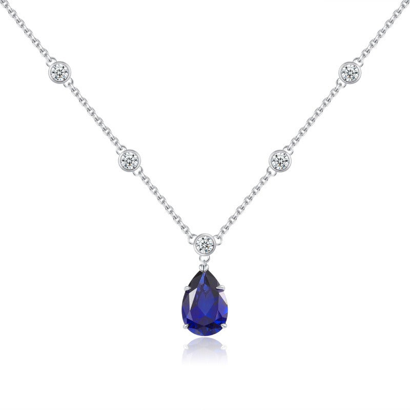 Celestine Pear Cut Lab Sapphire Classic Necklace
