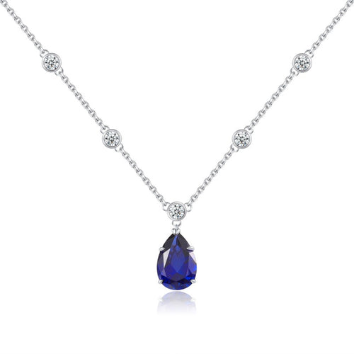 Celestine Pear Cut Lab Sapphire Classic Necklace