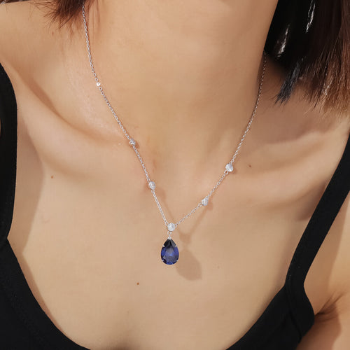 Celestine Pear Cut Lab Sapphire Classic Necklace