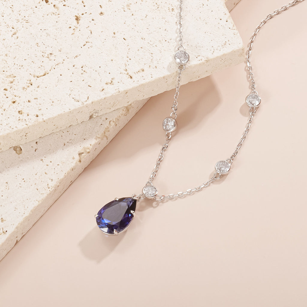 Celestine Pear Cut Lab Sapphire Classic Necklace