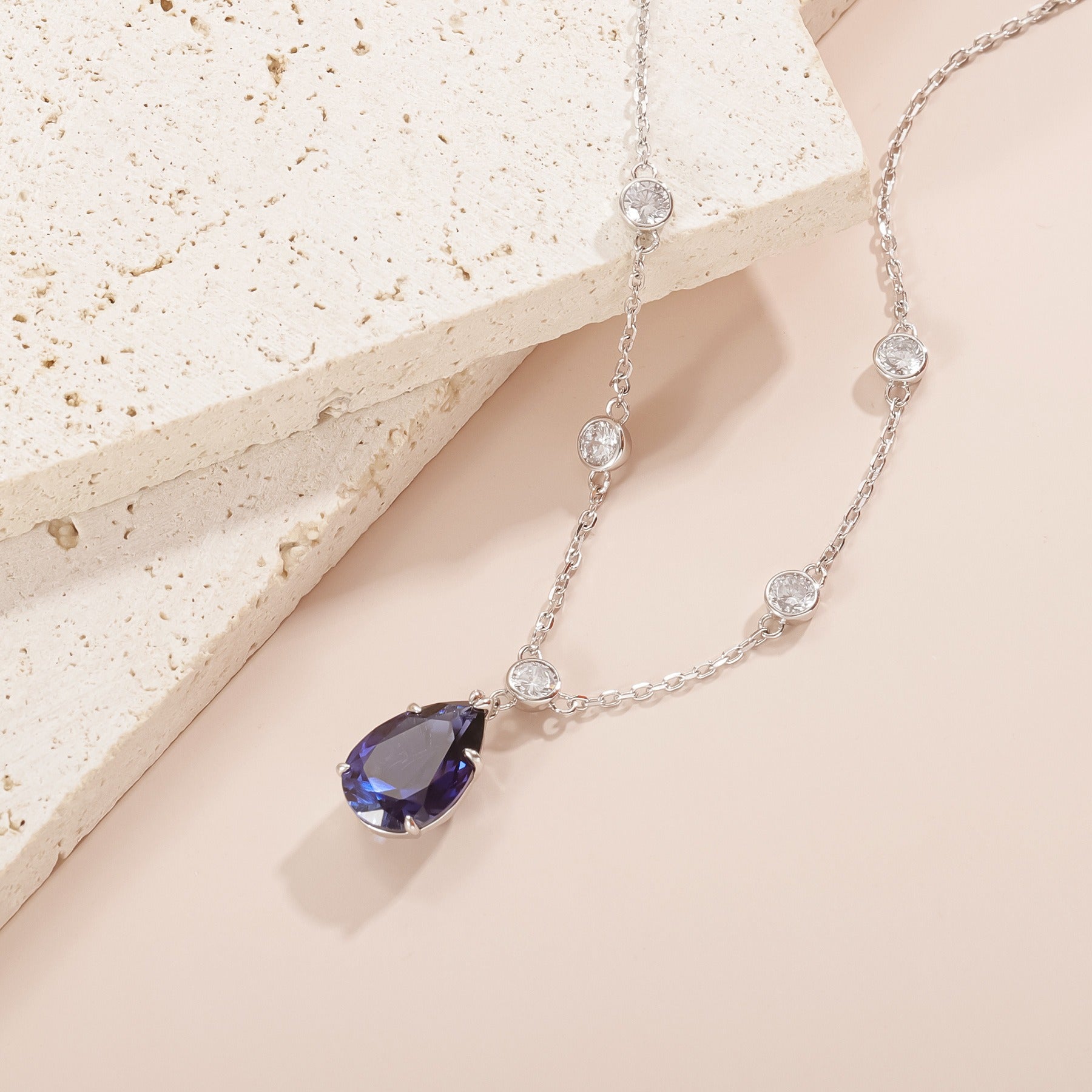 Celestine Pear Cut Lab Sapphire Classic Necklace