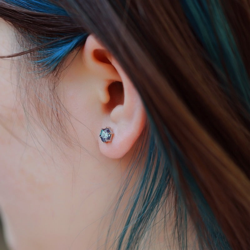 Hexagon Cut Lab Alexandrite Classic Stud Earrings