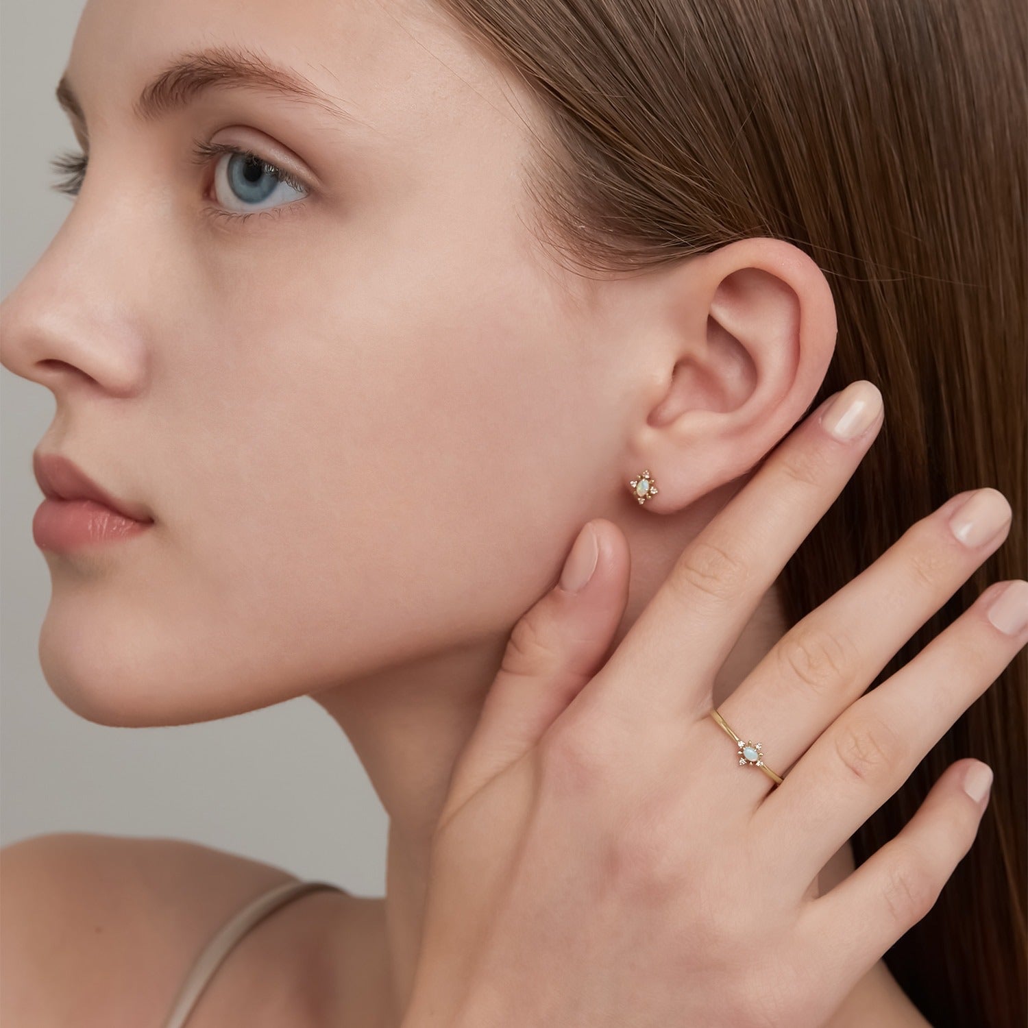 Oval Cut Natural Opal Classic Minimalist Snowflake Stud Earrings
