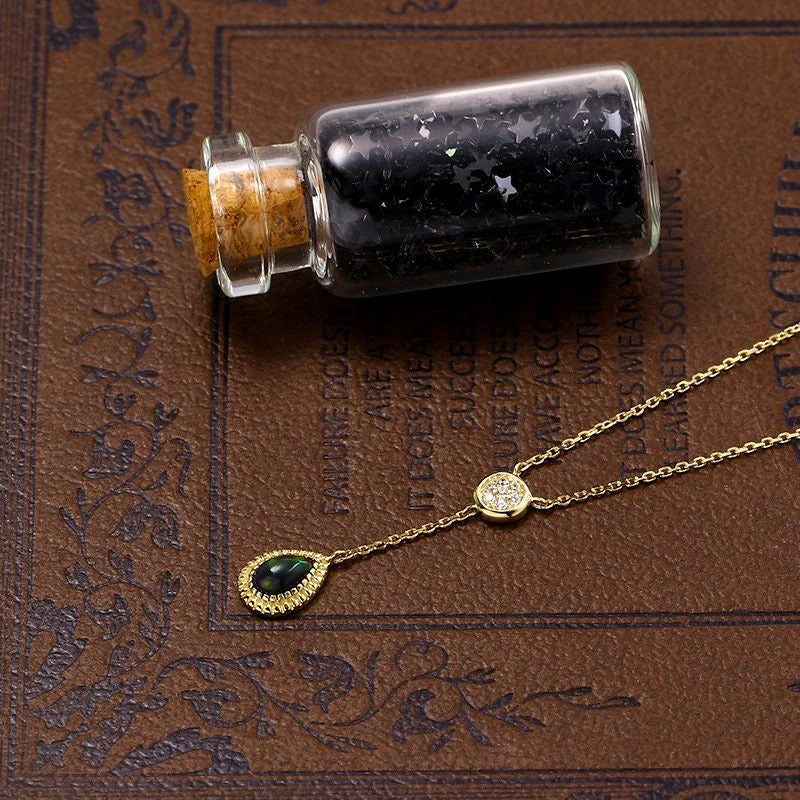 'Celestial Oasis' Pear Cut Black Opal Classic Necklace