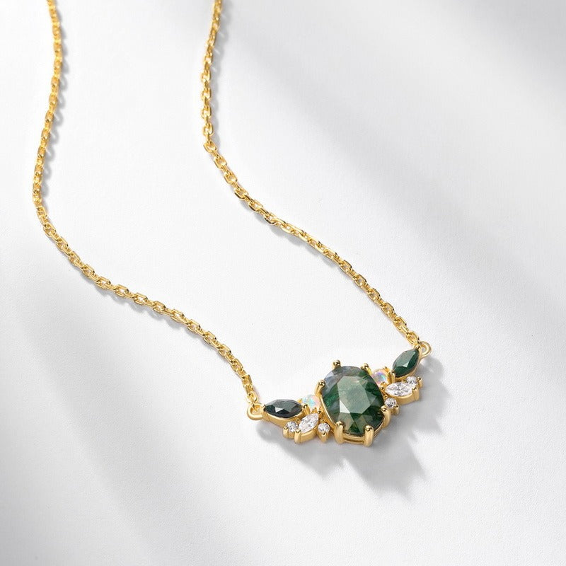 Ophelia Oval Cut Moss Agate Unique Necklace