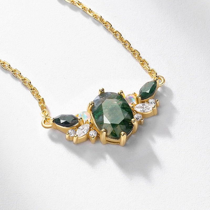 Ophelia Oval Cut Moss Agate Unique Necklace