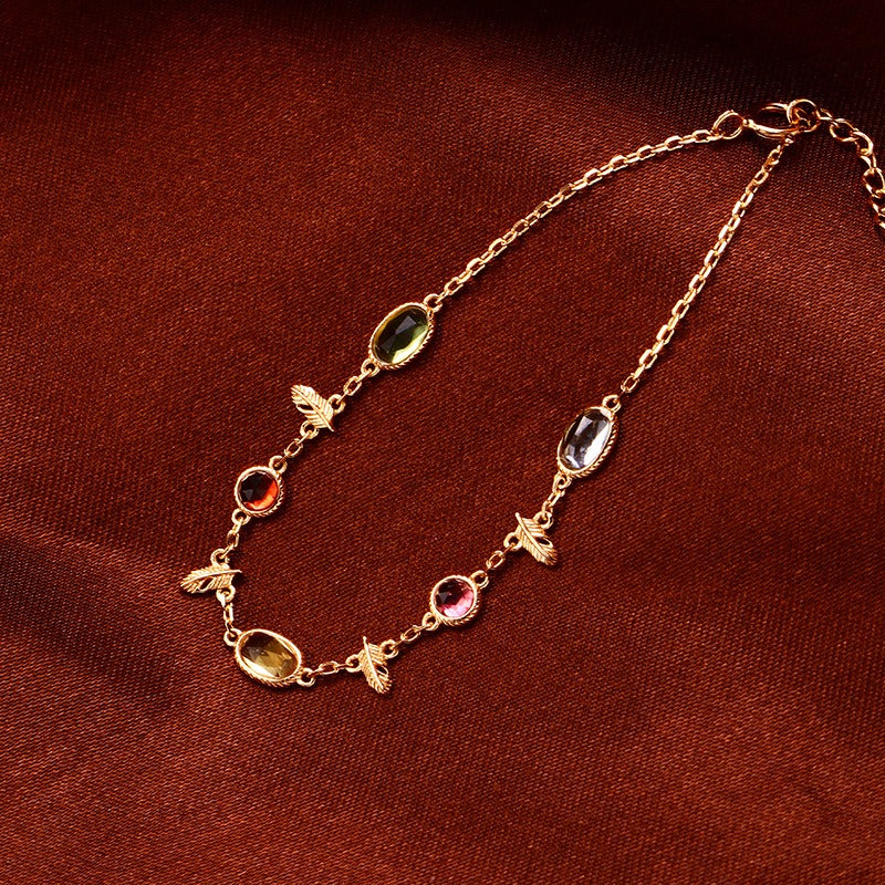 "Sweet Souls" - Feather Charm Peridot & Garnet & Citrine & Sky Blue Topaz Bracelet